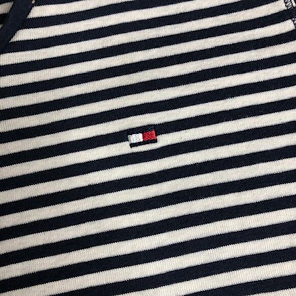 Tommy Hilfiger y2k striped vneck dark blue white tshirt top medium - Picture 4 of 7